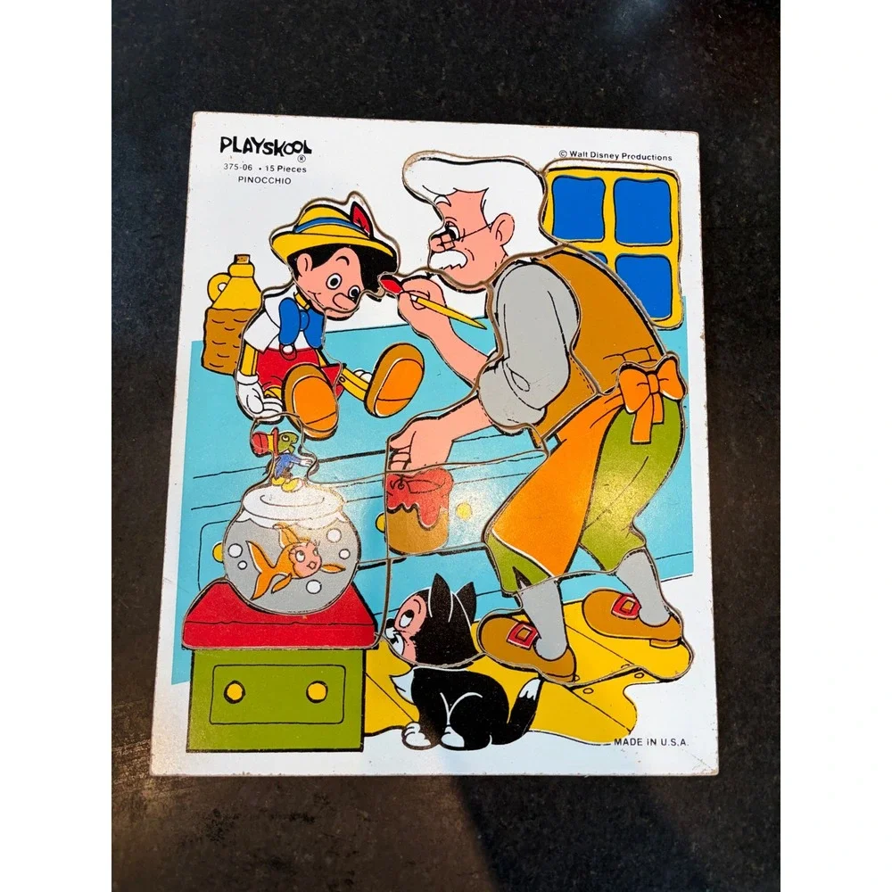 Vintage Playskool Disney Wooden Puzzles Set of 4 Mickey Dumbo Pinocchio Dopey